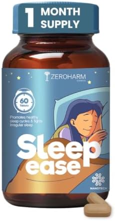 ZEROHARM Sleep Ease | No Melatonin | With Valerian, Ashwagandha, Jatamansi & Hops | Plant-Based Sleep Support | Non-Habit Forming | Promotes Deep Restful Sleep & Relaxation for Men, Women | 60 Tablets