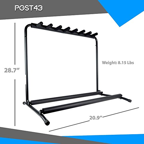 Pyle Multi Guitar Stand 7 Holder Foldable Universal Display Rack - Portable Black Guitar Holder With No slip Rubber Padding for Classical Acoustic, Electric, Bass Guitar and Guitar Bag / Case - PGST43 - Image 4