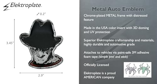 Image of Elektroplate Officially Licensed Freddy Krueger Nightmare on Elm Street All Metal Emblem for Cars, Trucks, and All Auto | Universal Fit at 2.9 inch x 3.45 inch | Weatherproof