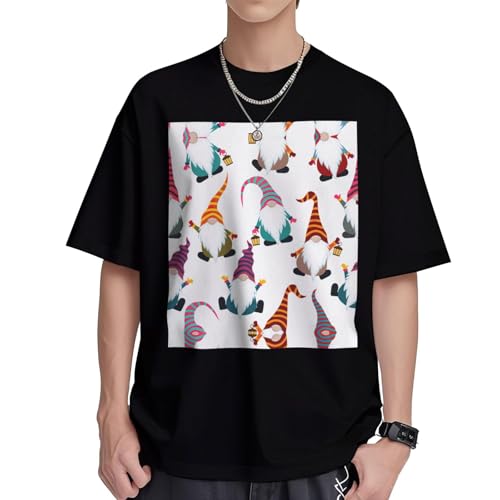 T-shirt de Noël pour homme en coton frais col rond imprimé nains festifs taille S-XL