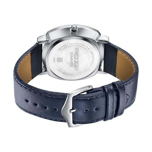 Image of Sonata Poze 6 Strokes and Stroll Quartz Blue Round Dial Men's Watch | Leather Strap Material | Watches for Men Analog - SP70002SL04