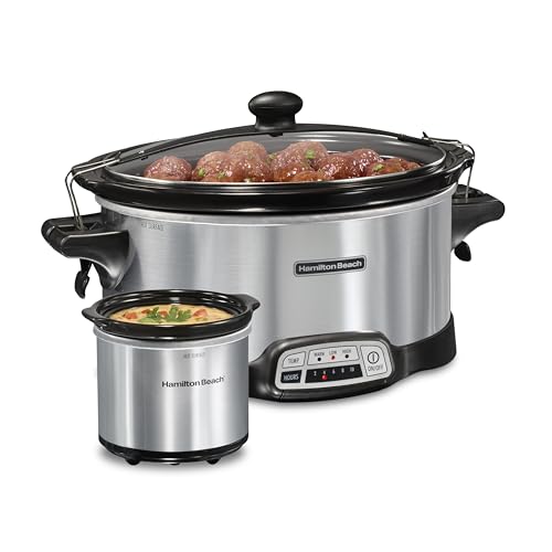 Hamilton Beach Programmable Stay or Go® Slow Cooker, 7 Quart Capacity, Includes 20 oz. Party Dipper Food Warmer, Silver, R33477 (Renewed)