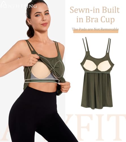 Image of Camisoles for Women with Built in Bra Adjustable Strap Tank Tops Cami Sleeveless Summer Tops for Workout Sleeping Traveling