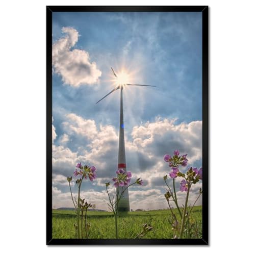 Poster dans un cadre blanc éolienne - Cadre photo déco 40 x 60 cm pour bureau inspirant