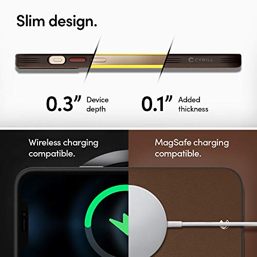 Image of Spigen Cyrill Leather Brick | iPhone 12 Pro /12 Case | iPhone 12 Pro /12 Back Cover | Faux Leather+TPU+PC - Saddle Brown