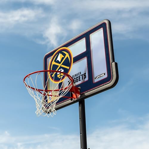 Image of Lifetime NBA Denver Nuggets Portable Basketball Hoop, Adjustable Height 7.5-10 Ft, 44 Inch Shatterproof Fusion Backboard, Base with Wheels