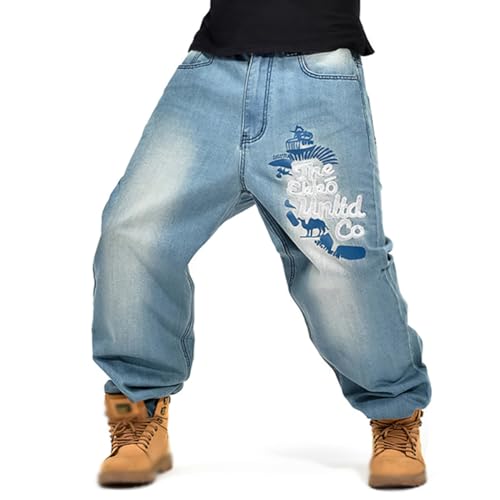 XYGJZ Men's Baggy Jeans Hip-hop Letter Printed Denim Pants Loose Fit Dance Skater Skateboard Pants2