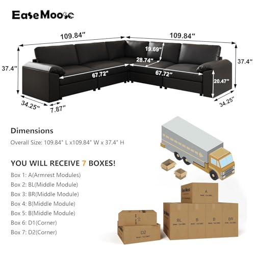 Image of EASE MOOSE Oversized Corner Modular Sectional Sofa, Faux Leather Sectional Sofa with Deep Seat, Vintage Scratch Resistant Faux Leather Material, Extra Large L Shaped Couch,Black
