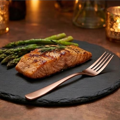 Image of 7.7 inch Rosegold Dinner Forks Set of 4 - Food-Grade 18 /8 Stainless Steel Silverware, Durable Mirror Polished Metal Forks, Dishwasher Safe, Perfect for Home, Restaurant, and Gifting