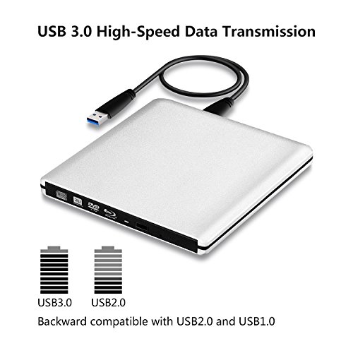 USB 3.0 External Blu-Ray DVD/BD/CD Drive, Portable Ultra-Thin 3D Blu-ray Player/Writer/Burner Used for The MacBook Pro Air, Apple Mac and So On Various Brand Computer Desktop, Laptop (Silver) - Thumbnail 6