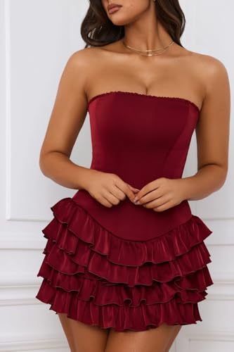 Women's Off Shoulder Cocktail Party Dresses Short Tiered Homecoming Dress Satin Bodycon Birthday Mini Prom Dress2