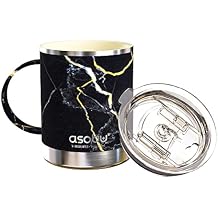 asobu Ultimate Stainless Steel Ceramic Inner Coating Coffee Mug with Double Walled Copper Lining Insulation, 12 Ounces Midnight Marble
