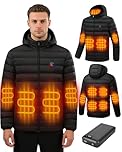 Evolpor Unisex Heated Jacket with Power Bank 20000mAh, 2025 New 9 Heating Zones Heated Jacket Womens Mens, 1400g Super Soft Down Cotton, Detachable Headcap, 3 Heat Levels, Down Coat for Outdoor, XXL