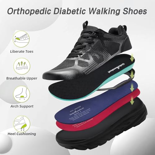 Women's Orthopedic Diabetic Wide Running Shoes: Comfortable Casual Arch Support Plantar Fasciitis Orthotic Sneakers, High Arch Swollen Work Tennis Sports Shoes for Foot and Heel Pain Relief3