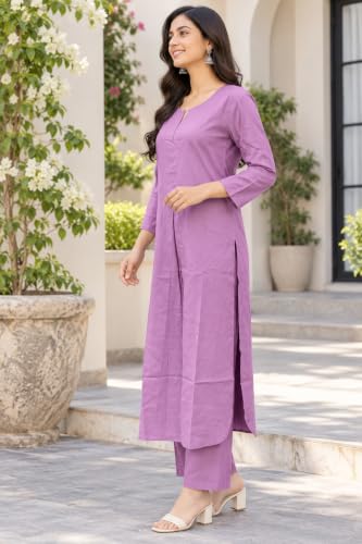 Image of idaLia Rayon Solid Straight Brown Kurta Set for Women with Palazzo 3 /4 Sleeve, Round V Neck Designer Kurta with Palazzo Pant Set