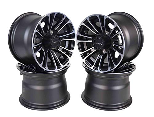 MASSFX QUAKE 10x7 Golf Cart Rims with 4/101.6 or 4 on 4' Bolt Pattern - Matte Black - Universal Fit for most Golf Cart Wheels (4-Pack)