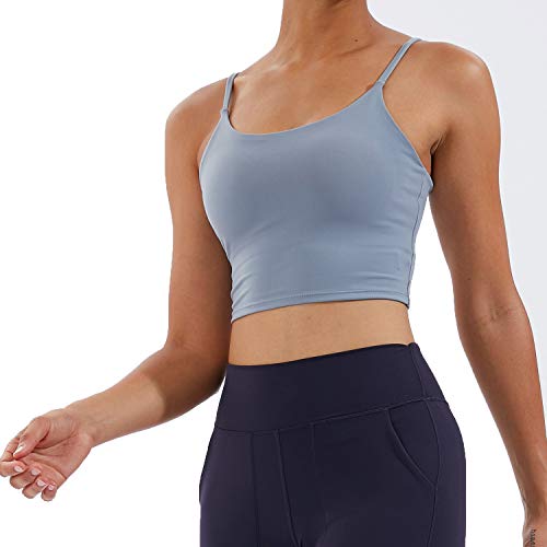 Image of Women's Strappy Stretch Sports Bra Longline Yoga Tank Top Fitness Bra Workout Camisole Crop Tops for Teen Girl