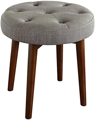 STARWAY Vanity Chair for Makeup Room, Velvet Upholstered Round Rest Footstool w/Sturdy Wooden Legs & Faux Fabric, Anti-Slip Pads, Circle Backless Vanity Stool Ottoman Foot Rest for Living Room(Gray)
