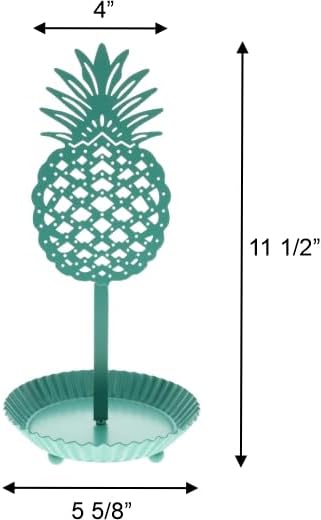 Miniatura 3 de Organizador de aretes de piña, exhibición de árbol de joyería de pie de metal con bandeja para anillos, decoración de playa tropical costera (verde)