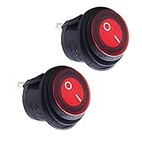 iztor 2pcs DC 12-24V 6A Waterproof Round Illuminated Rocker Switch SPST Circuit ON-Off Action Nylon Red LED Actuator