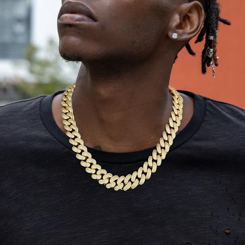KRKC&CO Gold Necklace, Luxury Birthday Gift for Him, Men's Iced Out Cuban Link Chain 12/18mm Prong-setting 3-Row 5A CZ Stones, Hip Hop Rapper Thick Heavy Durable Anti-Tarnish3