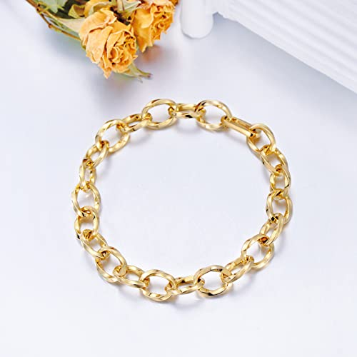 Sisgem 18K Yellow Gold Cuban Link Bracelet For Women, Real 18 Carat Gold Bracelet Fine Jewelry For Her (8.2 Mm, 7.0 Inch Adjustable) #TOP4