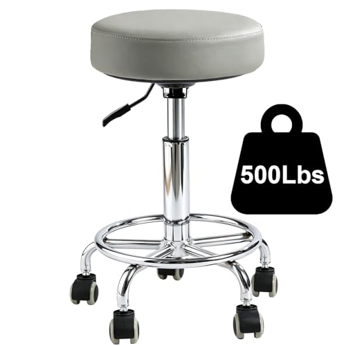 Rolling Stool with Wheels,360 Swivel Tattoo Chair,Adjustable Heavy Duty Office Stool for Guitar Tattoo Shop Kitchen Beauty Hair Salon Spa Lab Medical(Gray)