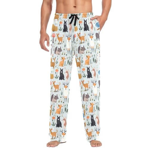Forest Animals Men's Pajamas Pants Cotton Sleep Bottoms Pants Lounge Sleepwear - S
