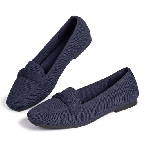 Image of Frank Mully Women's Loafer Flats Square Toe Comfortable Office Work Shoes, Cute Penny Loafer Slip On Walking Driving Shoes