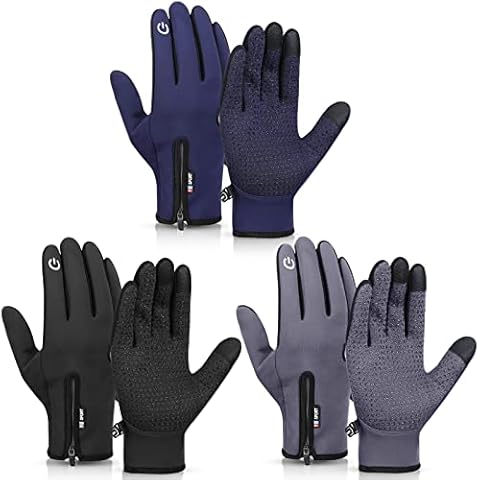 Zhanmai 3 Pairs Winter Warm Gloves Touch Screen Ski Gloves Anti Slip Windproof Thermal Gloves for Men Women Running Hiking(Black, Gray, Navy,X-Large) Cover