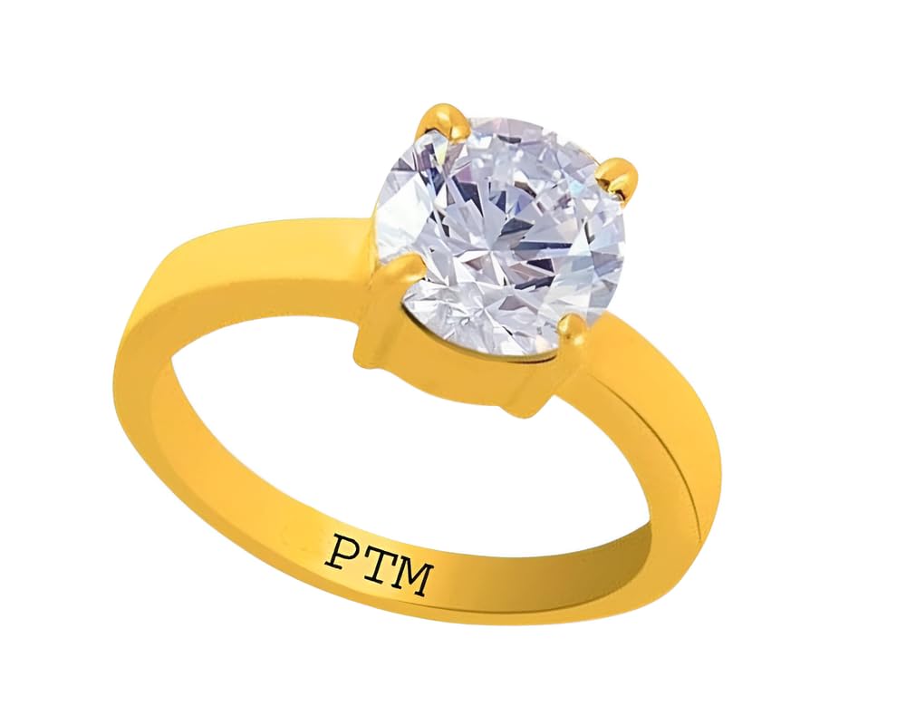 PTM Panchdhatu (5 Metals) Zircon (American Diamond) 3.25 to 10.25 Ratti or 3.00 to 9.5 Cts Astrological Gemstone 22 K Gold Plated Ring for Men & Women