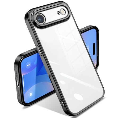 SATLITOG iPhone Air 用の ケース クリア 耐衝撃 アイフォンAir 用の カバー 透明 スマホケース メッキ加工 完全な保護 黄変防止 落下防止 ファッション 薄型 軽量 TPU 柔らかい ワイヤレス充電 人気 (ブラック)