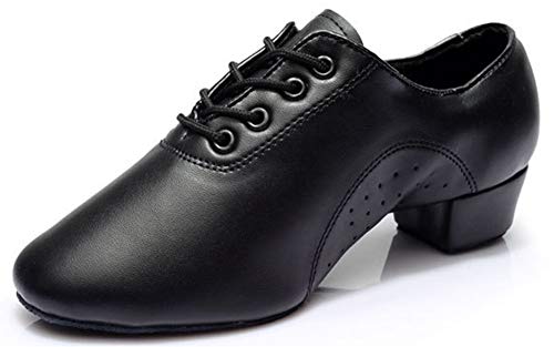 Herren Tanzschuhe Latein Salsa Jazz Tango Schwarze Lederschuhe für Männer Jungen (39, Schwarz) Cover