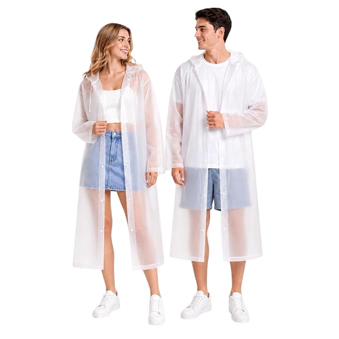 Image of Krystle EVA Waterproof Rain Coat Hooded Outdoor Water Resistant Suit Portable Men and Women (Pack of 1) (Universal, White)