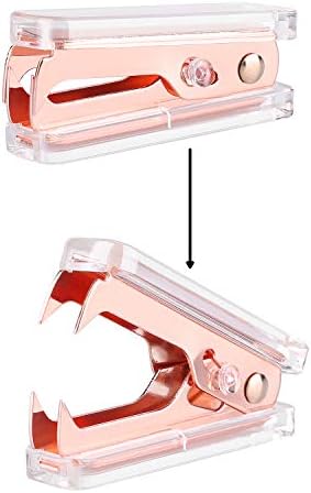 EFISH Desk Accessory 3 Kit,Tape Dispenser,Staples Remover,Acrylic Stapler Set with Free 1000pcs 26/6 Staples -(Rose Gold)