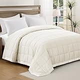 UNIKOME Blankets Queen Size - Soft Lightweight Down Alternative Blankets with Satin Trim, Cozy Luxury Bed Blanket for All Season, Cream (90'X90')