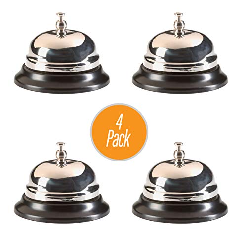 Big Call Bells, Chrome Finsh, Metal Construction Creates Loud Clear Ring, Office Desk Bell Service Bell for Hotels, Schools, Hospitals, Customer Service, Warehouses - 4 Pack