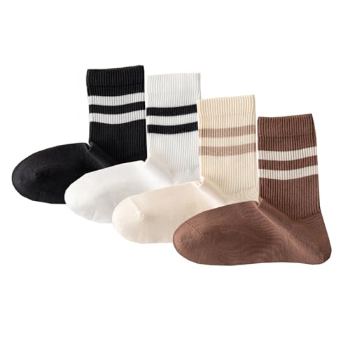 Image of Deeorla Womens Striped Crew Socks Brown Vintage Retro Athletic Socks 5 Pairs