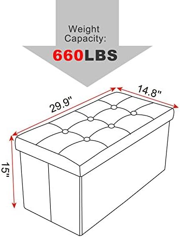 WOLTU Foldable Storage Ottoman Chair Stool Grey Upholstered Footstool Linen Dressing Table Stool Pouf Couch Stool Removable Cover, 76x37.5x38cm