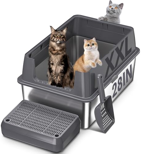 XXL Stainless Steel Litter Box with Lid, 28" Lx20 W