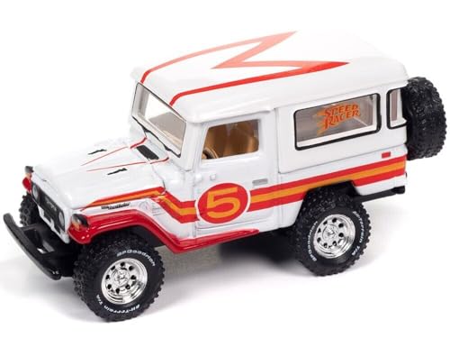 1980 Toyota Land Cruiser White with Red and Yellow Stripes Speed Racer Livery Limited Edition to 3600 Pieces Worldwide 1/64 Diecast Model Car by Johnny Lightning