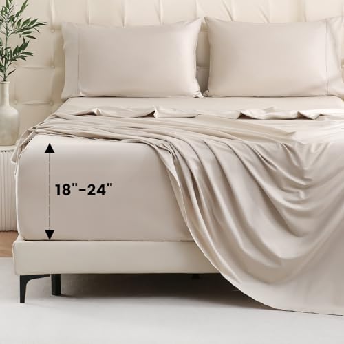 Bedlifes King Sheet Set, Extra Deep Pocket 18-24 Inches,1000Thread Count 100% Egyptian Cotton, Soft and Breathable Sateen 4-Piece,Linen
