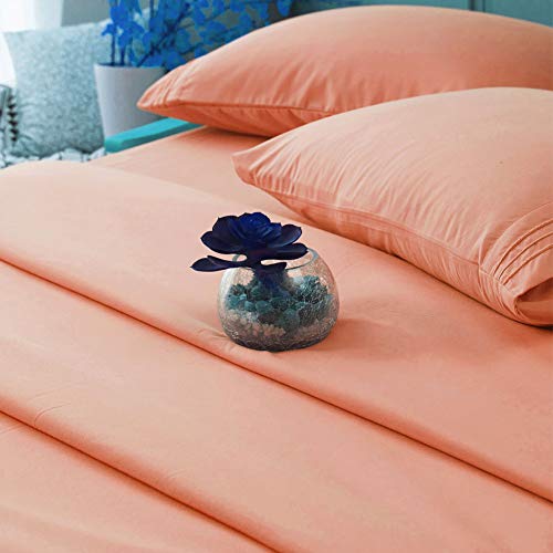 Image of SONORO KATE Bed Sheet Set Super Soft Microfiber 1800 Series Luxury Egyptian Sheets 16-Inch Deep Pocket,Wrinkle and Hypoallergenic-4 Piece (Coral, Queen)