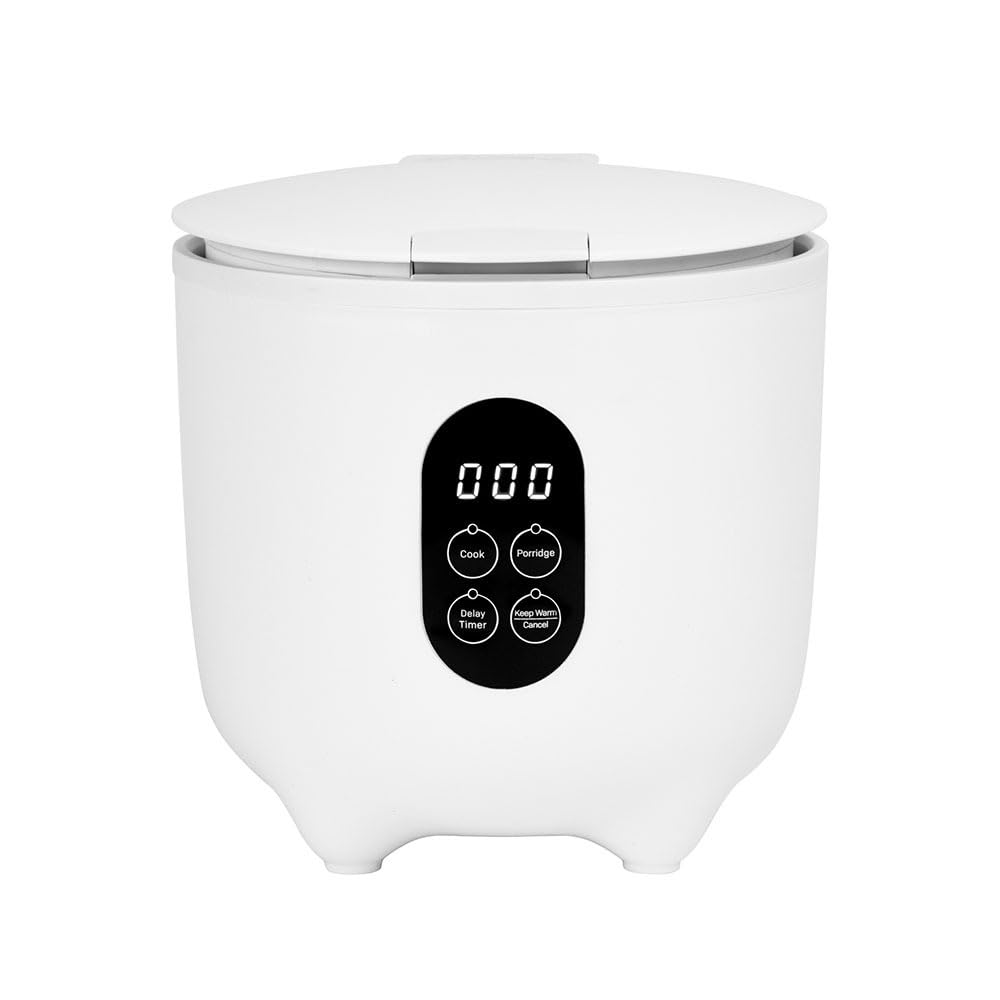 Fomora 0.4 Liters Electric Rice And Porridge Cooker Includes Measuring Cup, Spatula | Mini Rice Cooker For 1 Person | Keep Warm & Delay Timer Functions (White)