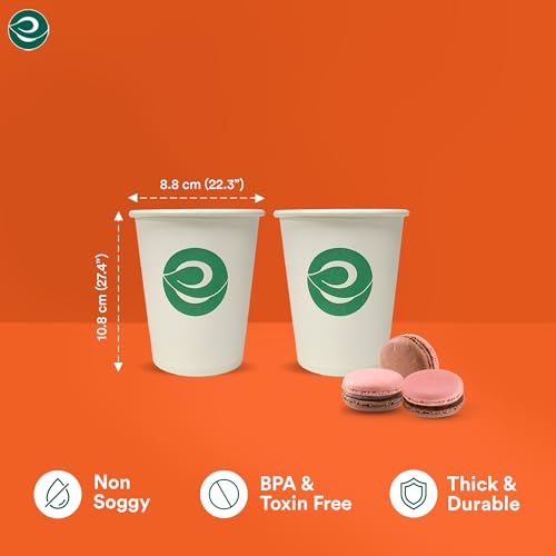 Image of ECO SOUL [350 ml, 25 Count] Disposable White Paper Cups| Plastic-Free Aqueous Coated | Eco-Friendly & Biodegradable Cups | Use & Throw Party Glasses | Ideal for Tea, Coffee & Water | 280 GSM