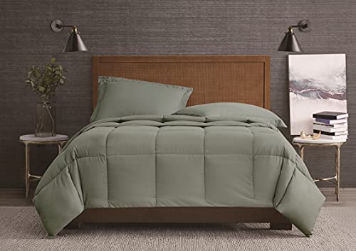 London Fog – Garment Wash Solid King 3 Piece Comforter and Sham Set – Soft Microfiber Fabric – Green