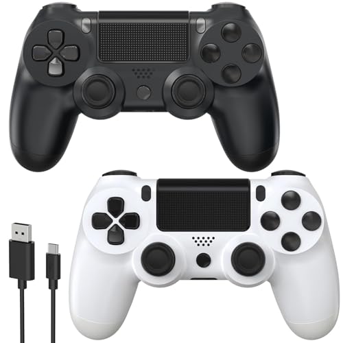 YCCSKY Juego de 2 mandos inalámbricos P4, gamepad para P4/Pro/Slim/PC negro y blanco, con opción turbo, botón trasero, doble vibración, giroscopio de 6 ejes y panel táctil