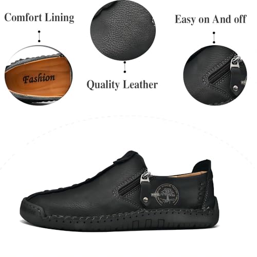 Men's Loafers Shoes Casual Handmade Walking Breathable Comfortable Leather Stitching Office Business Zipper Flat Moccasins2