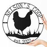 Plaketten Für Hühnerstall, Metall Schild mit Huhn, Personalisiert mit Name und Jahr/Datum,Hausdekor, Bauernhaus-Dekoration, Hühnerschilder für draußen, Hühnerfarm Dekoration, Hühner Schild (Design 2)