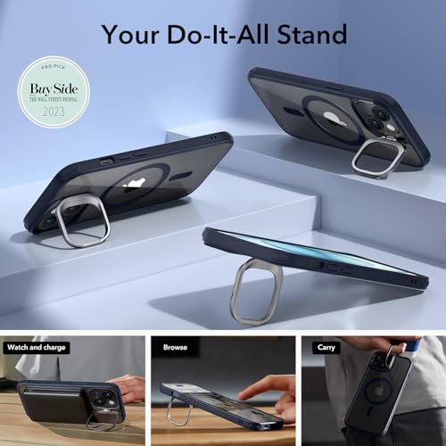 Image of ESR for iPhone 15 Plus Case, Compatible with MagSafe, Military-Grade Protective Case, Built-in Stash Stand Phone Case, Scratch-Resistant Back Cover, Classic Series, Clear Dark Blue